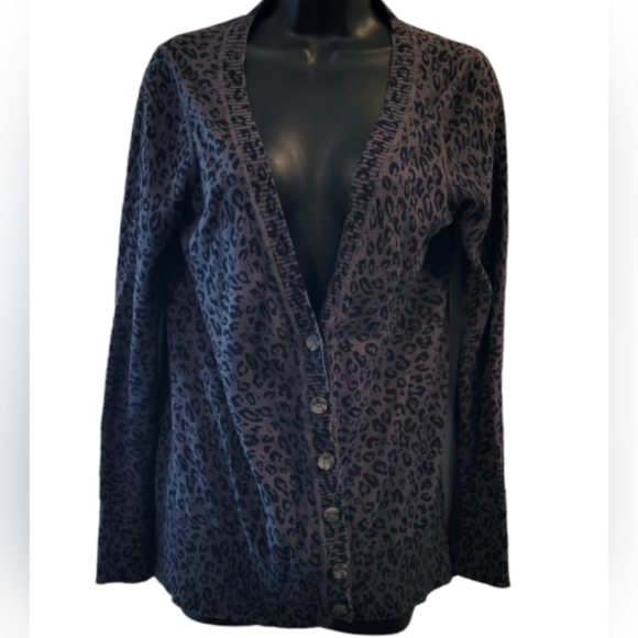 Mossimo Supply Co. Sweaters - Mossimo Women's Gray & Black Leopard  Button Long Sleeved Cardigan Large